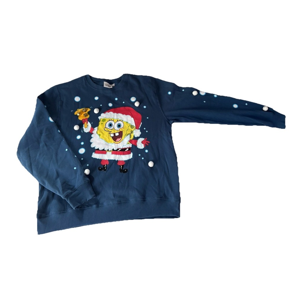 SpongeBob SquarePants "Dear Santa" Sweatshirt with Bells, Blue, Size Large